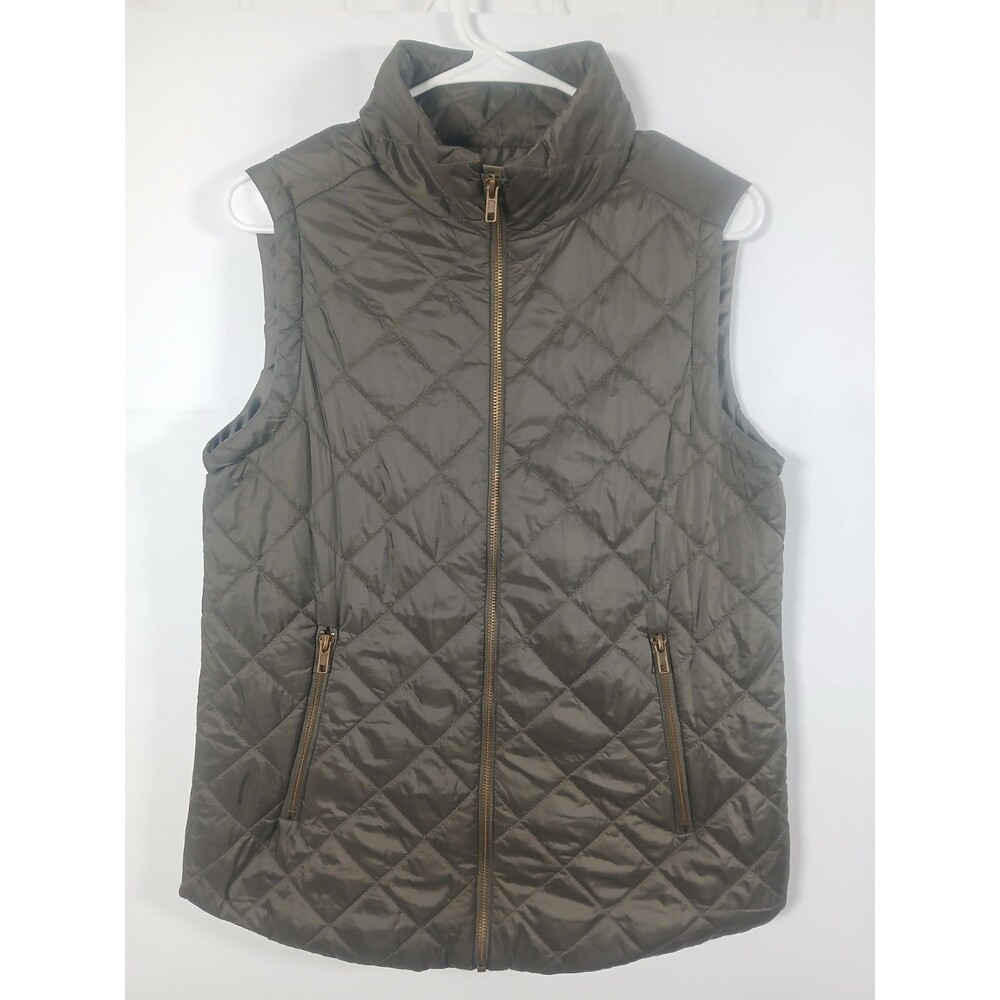 Easel Olive Green Quilted Puffer Vest Size Small GUC Full Zip Pockets